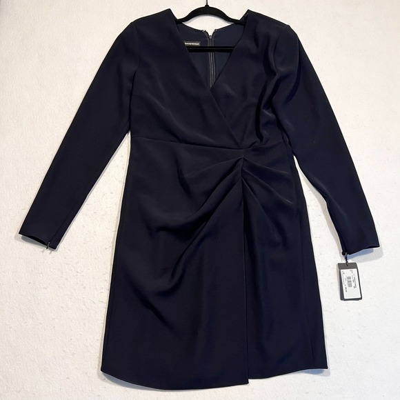 Emporio Armani Dresses & Skirts - Emporio Armani Faux Wrap Dress Long Sleeve Navy Blue Women's 46 NWT